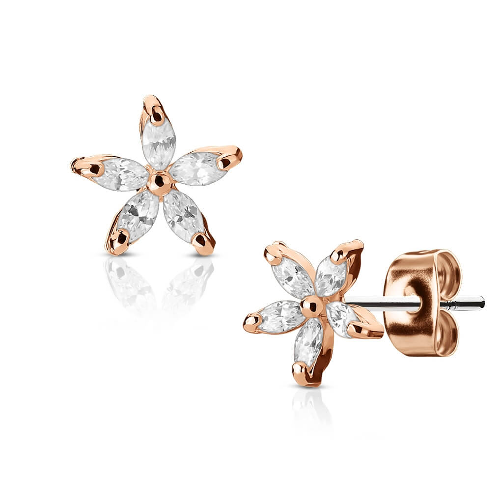 Marquise CZ Petal Flower Stud Earrings