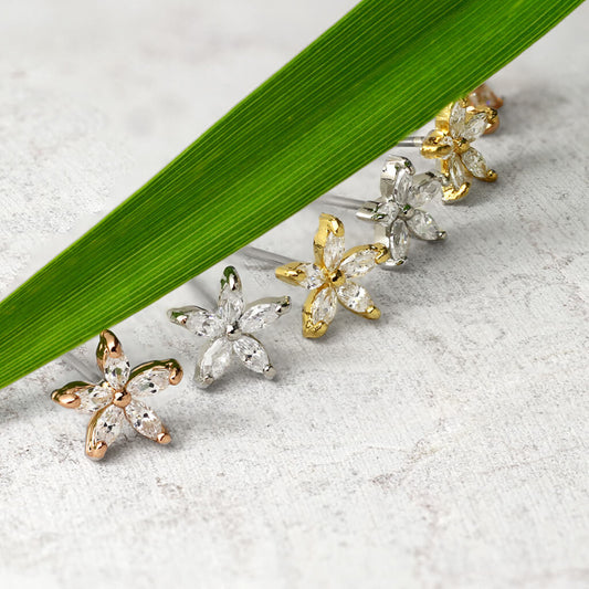 Marquise CZ Petal Flower Stud Earrings
