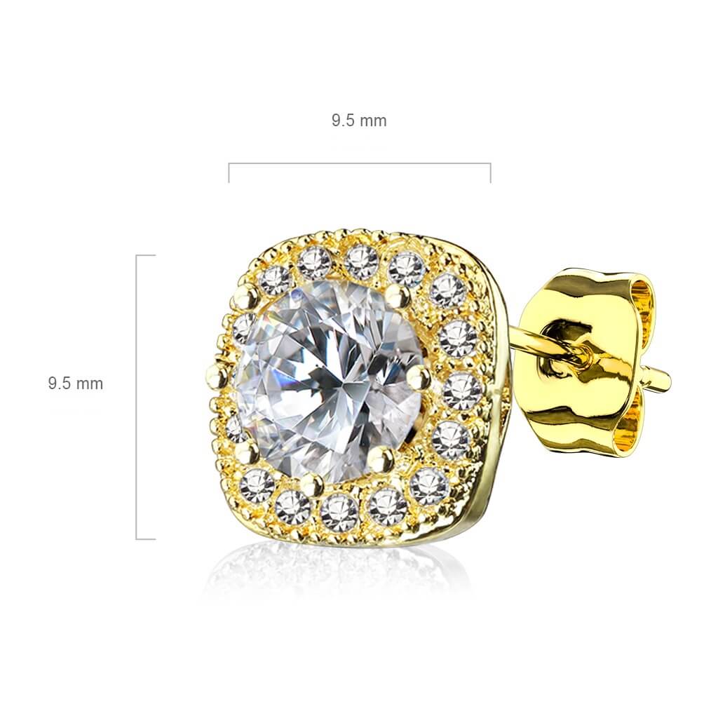 CZ Square Halo Stud Earrings with Round Center