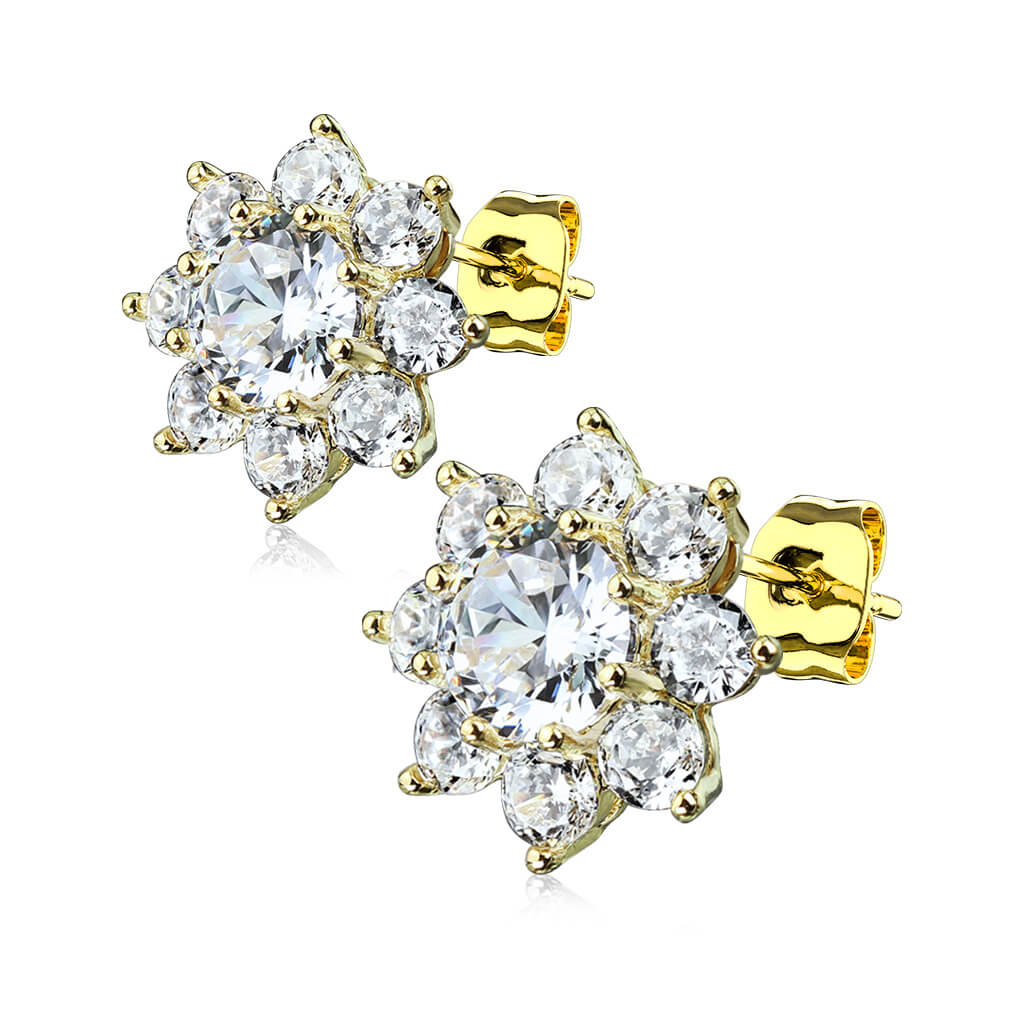 Round CZ Flower Stud Earrings