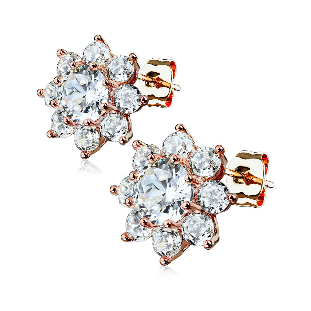 Round CZ Flower Stud Earrings