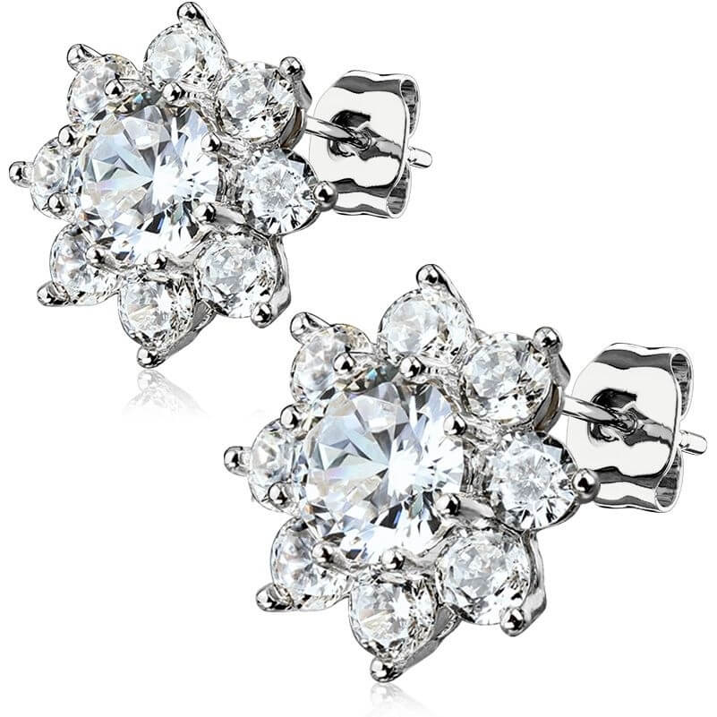 Round CZ Flower Stud Earrings