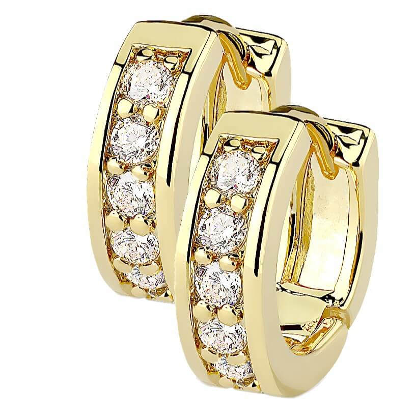 Channel Set CZ Half Circle Hoop Earrings