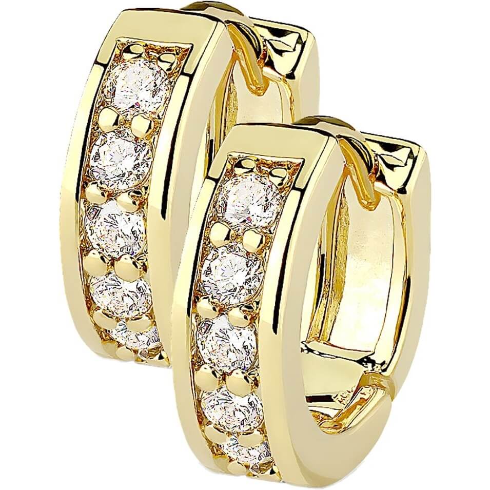 Channel Set CZ Half Circle Hoop Earrings