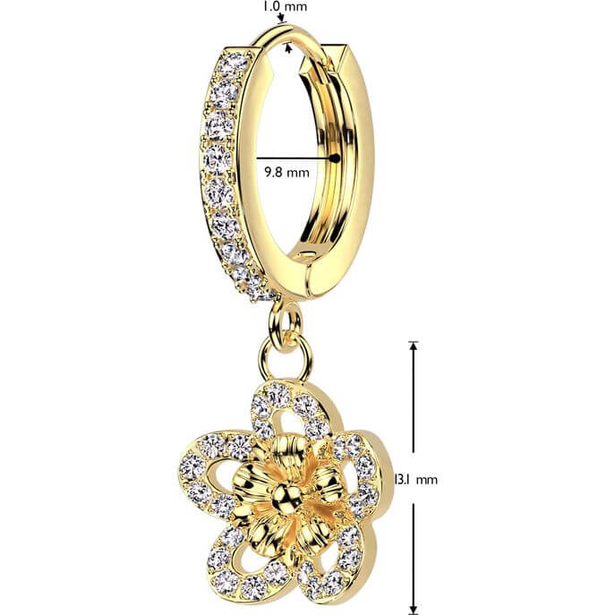 CZ Pave Flower Dangle Hoop Earrings