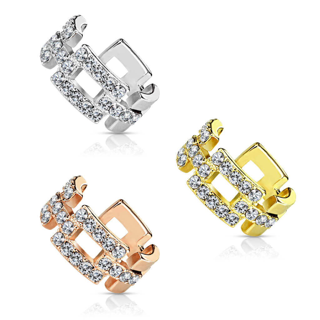 Square Links Pavé CZ Non-Piercing Ear Cuff