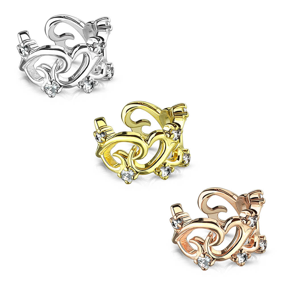 Filigree Linked Hearts CZ Non-Piercing Ear Cuff