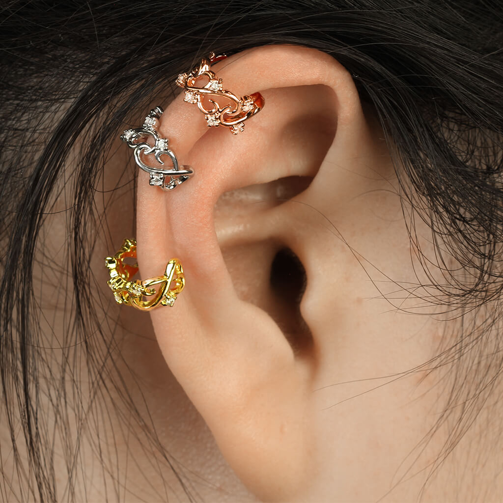 Filigree Linked Hearts CZ Non-Piercing Ear Cuff