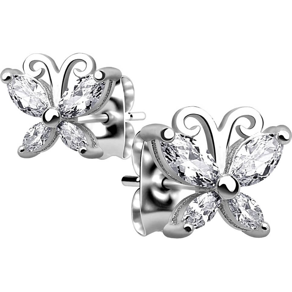 Sterling Silver CZ Butterfly Stud Earrings