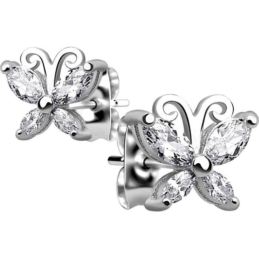 Sterling Silver CZ Butterfly Stud Earrings