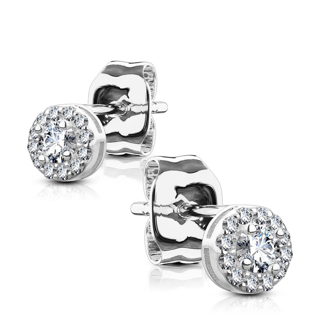 Sterling Silver CZ Pavé Round Stud Earrings