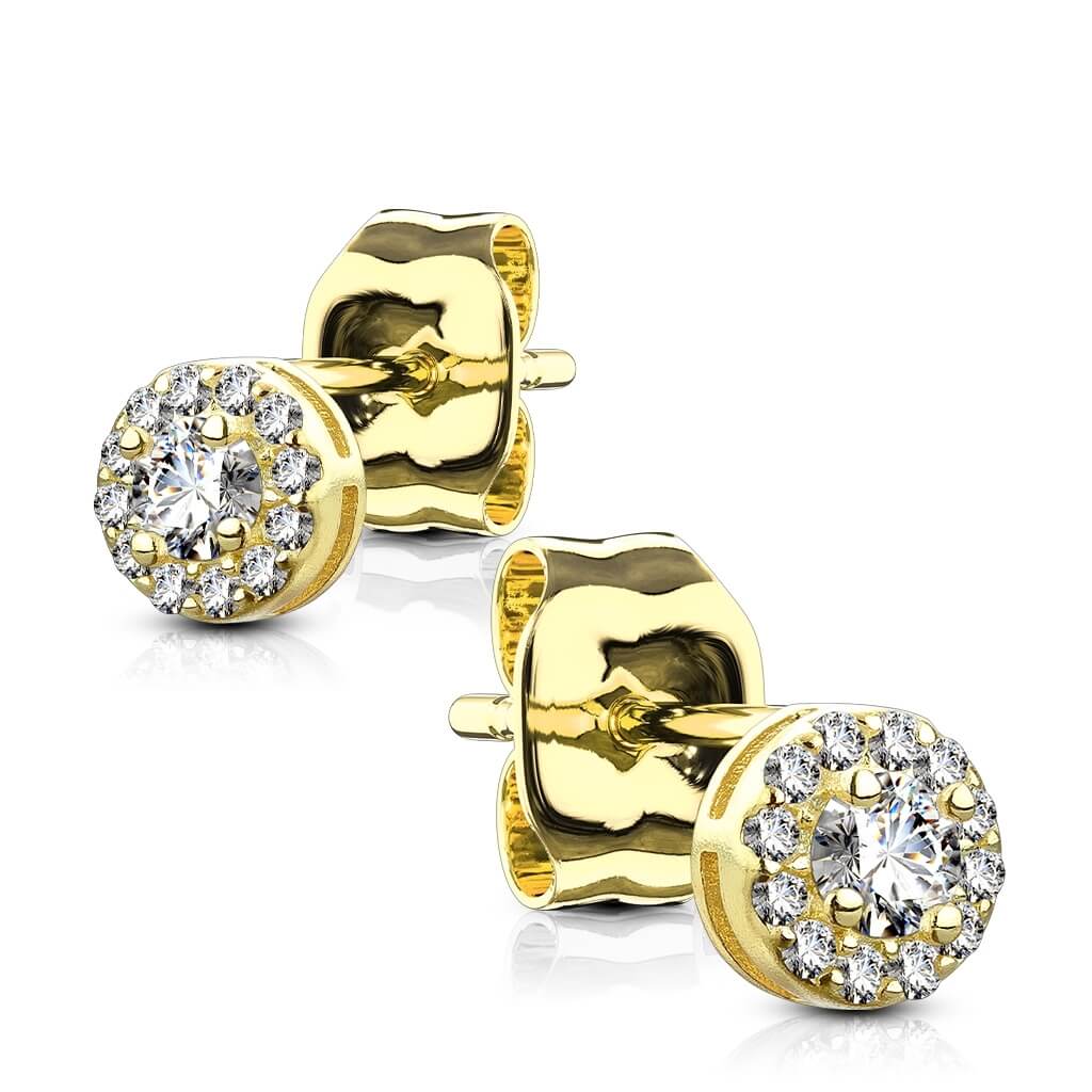 Sterling Silver CZ Pavé Round Stud Earrings