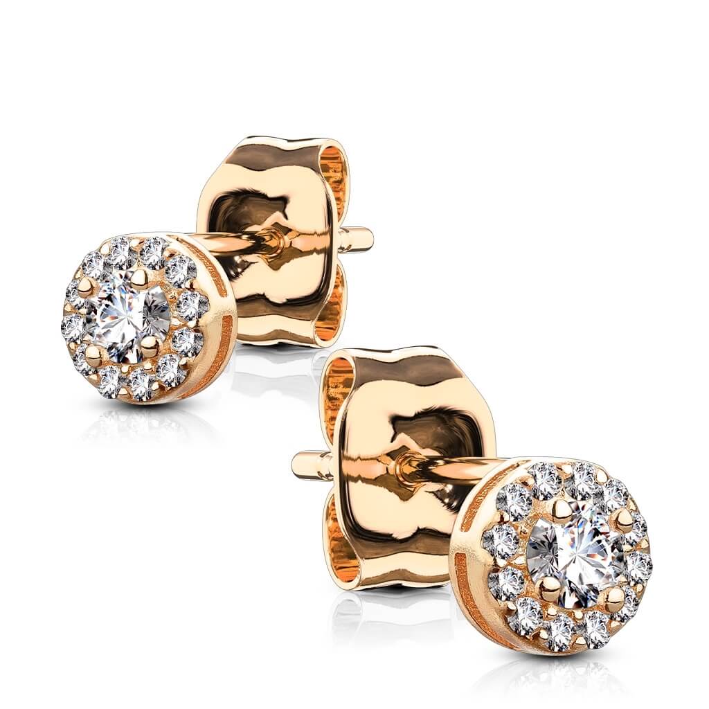 Sterling Silver CZ Pavé Round Stud Earrings