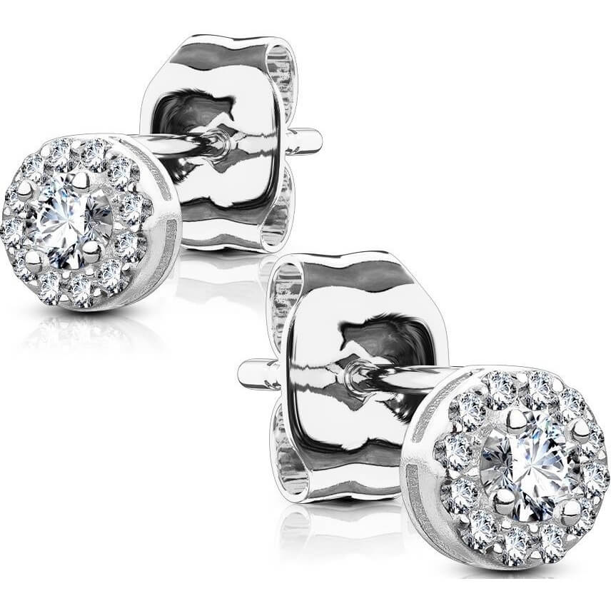 Sterling Silver CZ Pavé Round Stud Earrings