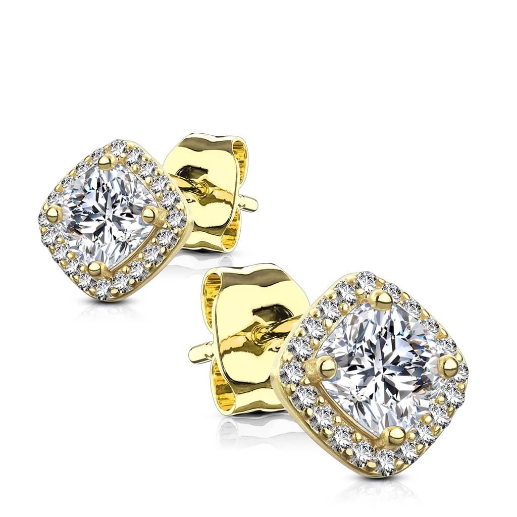 Sterling Silver CZ Pavé Square Cushion Stud Earrings