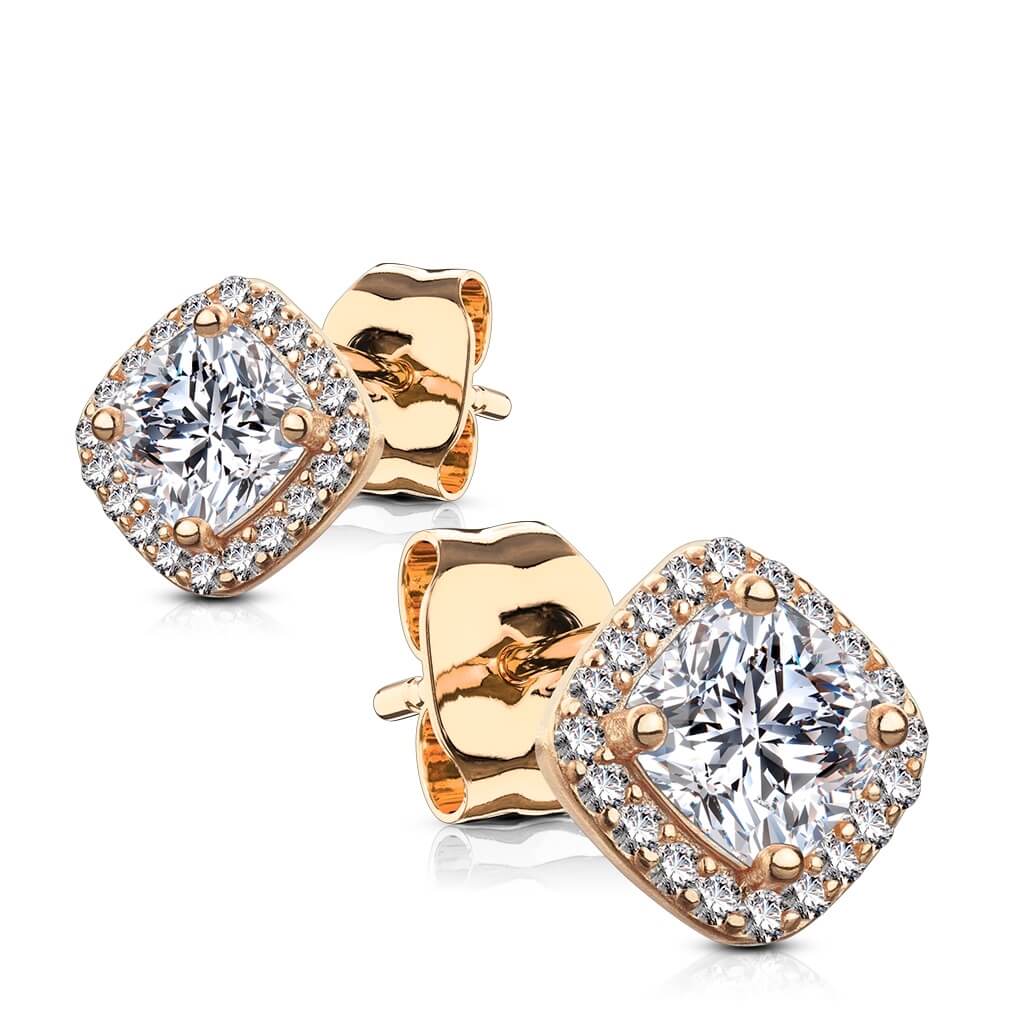 Sterling Silver CZ Pavé Square Cushion Stud Earrings