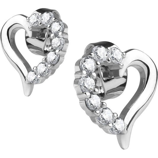Sterling Silver CZ Heart Stud Earrings