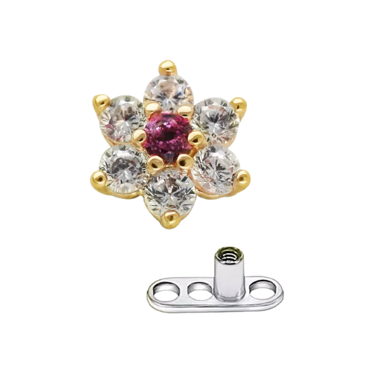 Flower White CZ Dermal Anchor Top
