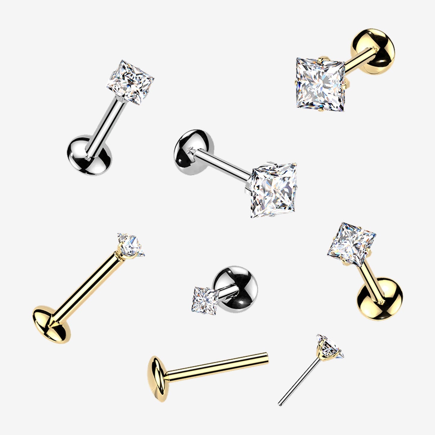 Titanium Threadless Labret with Square Moissanite Top