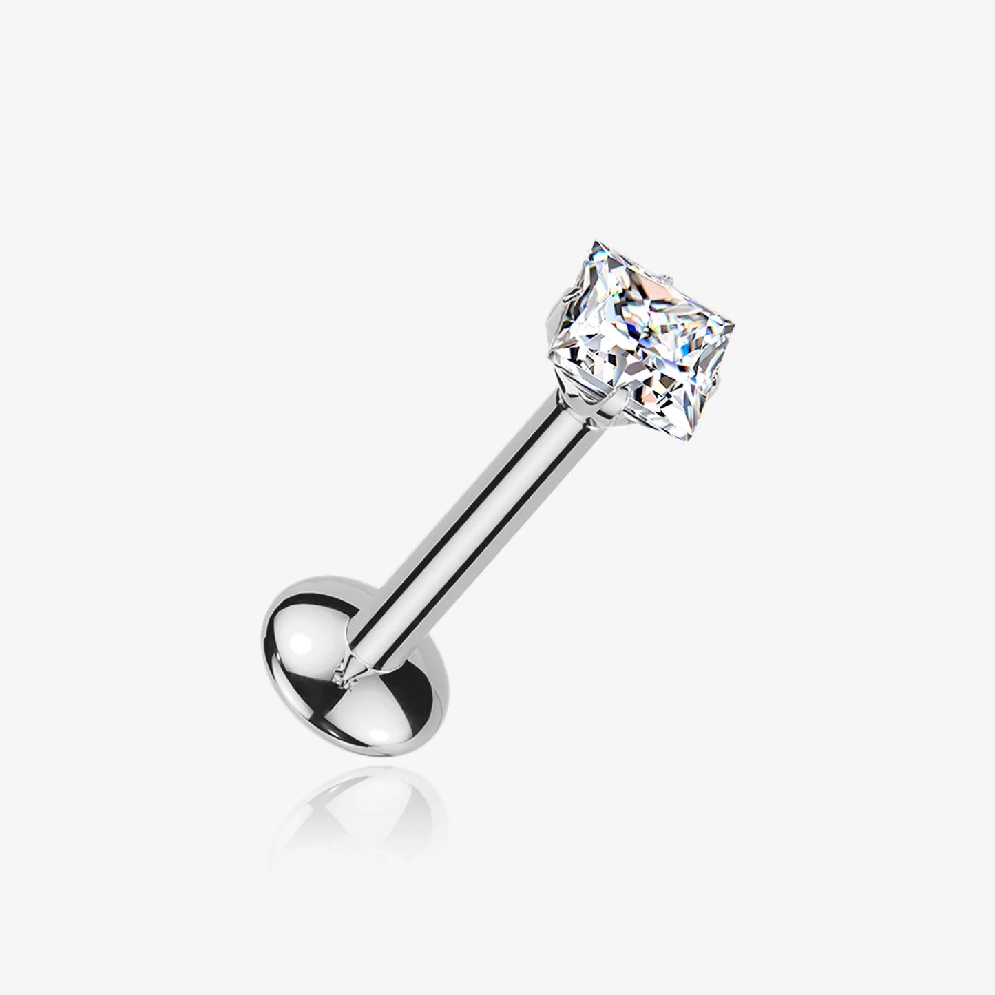Titanium Threadless Labret with Square Moissanite Top