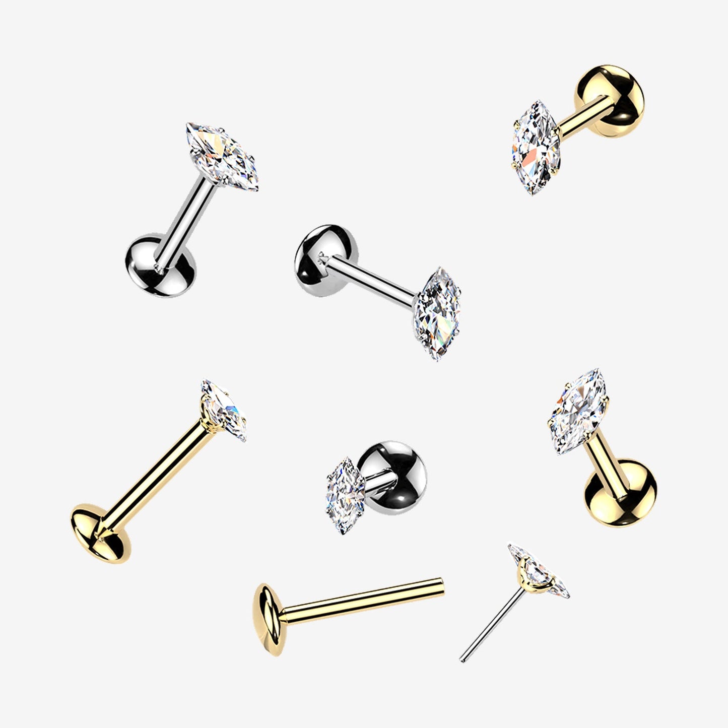 Titanium Threadless Labret with Marquise Moissanite Top