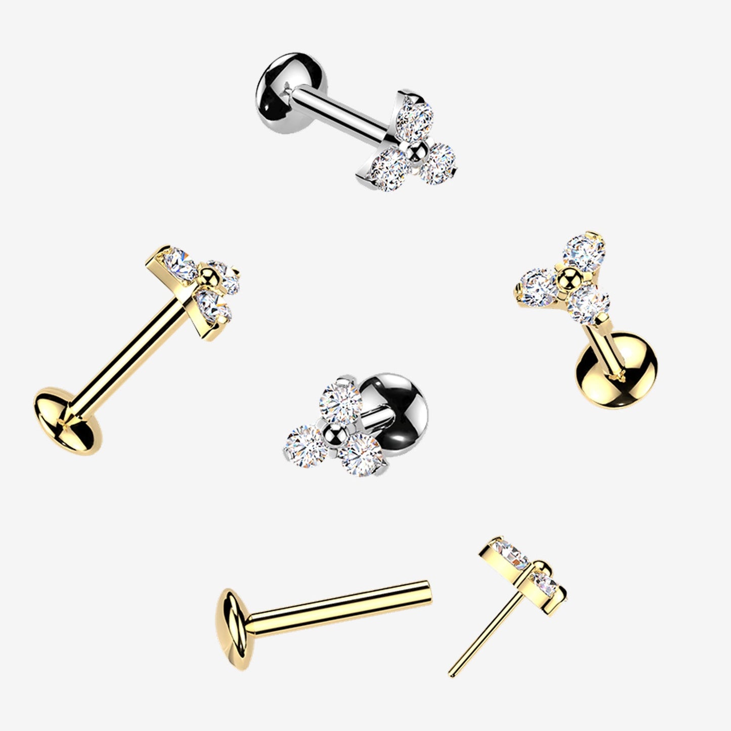 Titanium Threadless Labret with Trinity Moissanite Top
