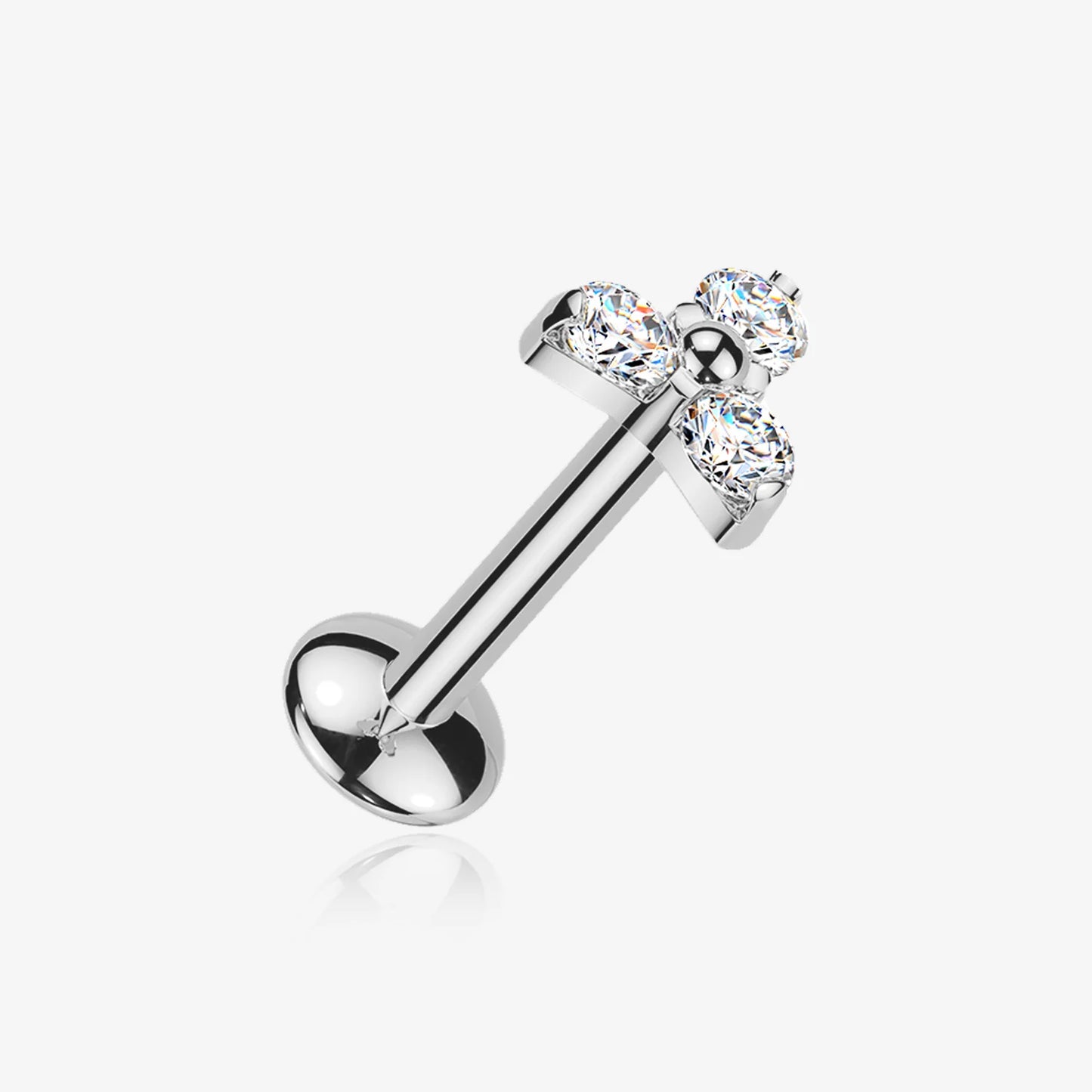 Titanium Threadless Labret with Trinity Moissanite Top