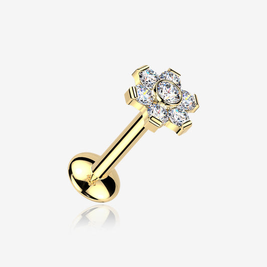 Titanium Threadless Labret with Flower Moissanite Top
