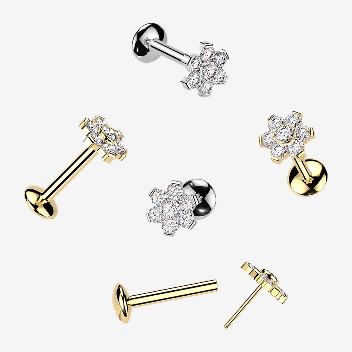 Titanium Threadless Labret with Flower Moissanite Top