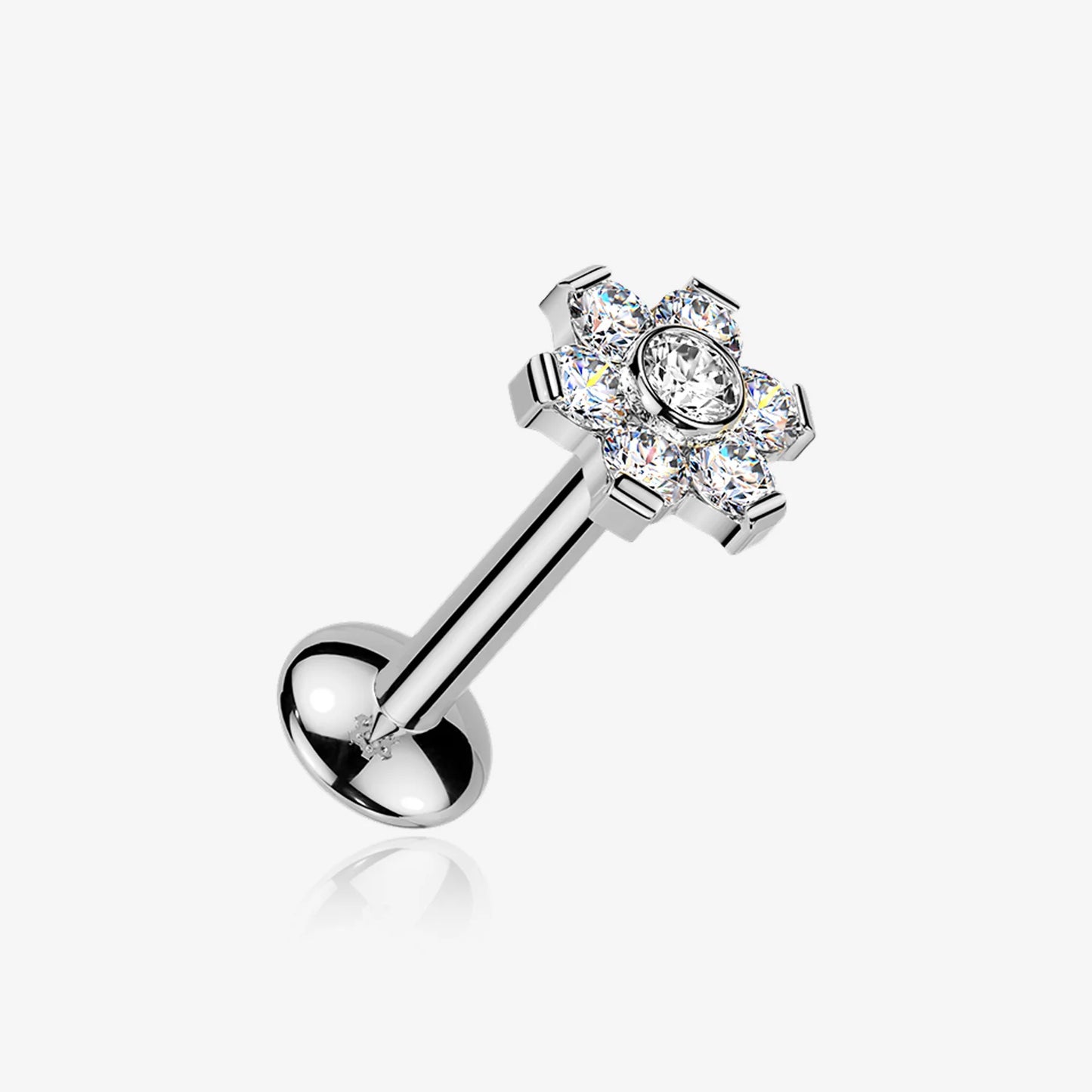 Titanium Threadless Labret with Flower Moissanite Top