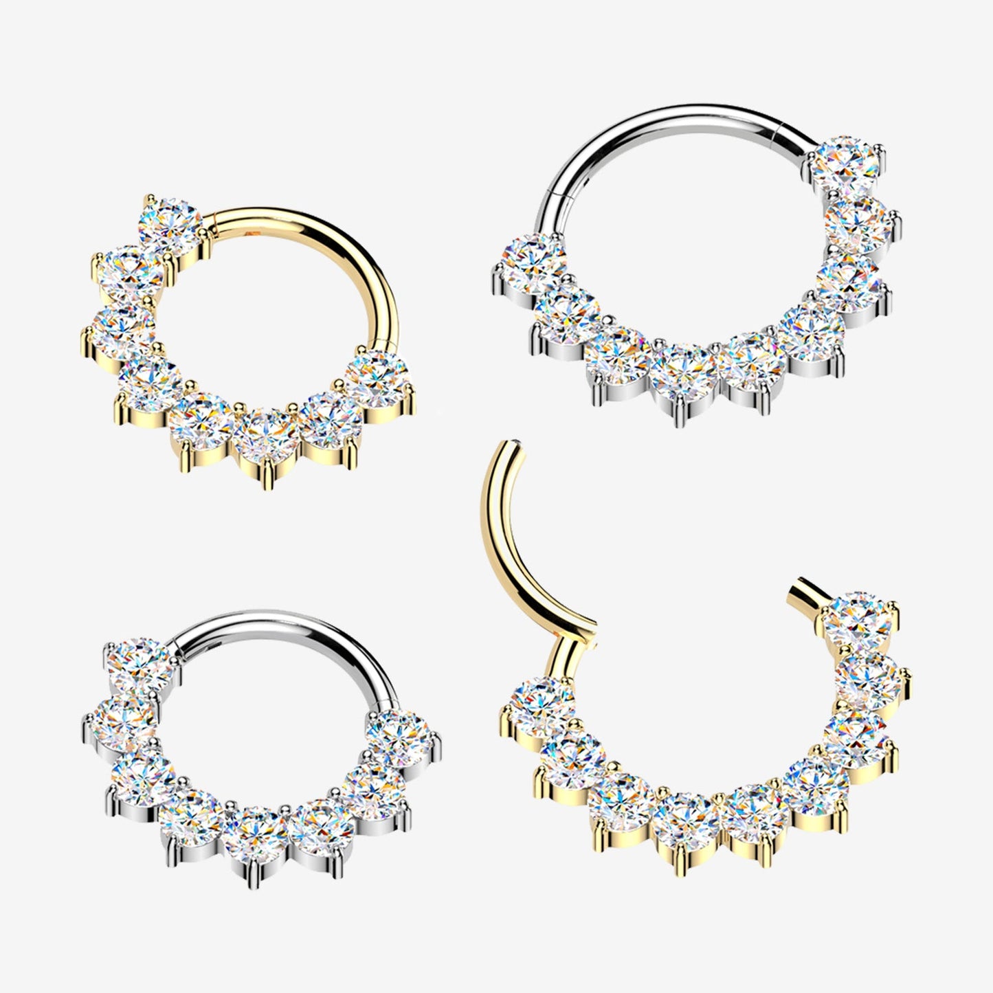 Titanium Hinged Segment Hoop with Forward-Facing Moissanite Prongs