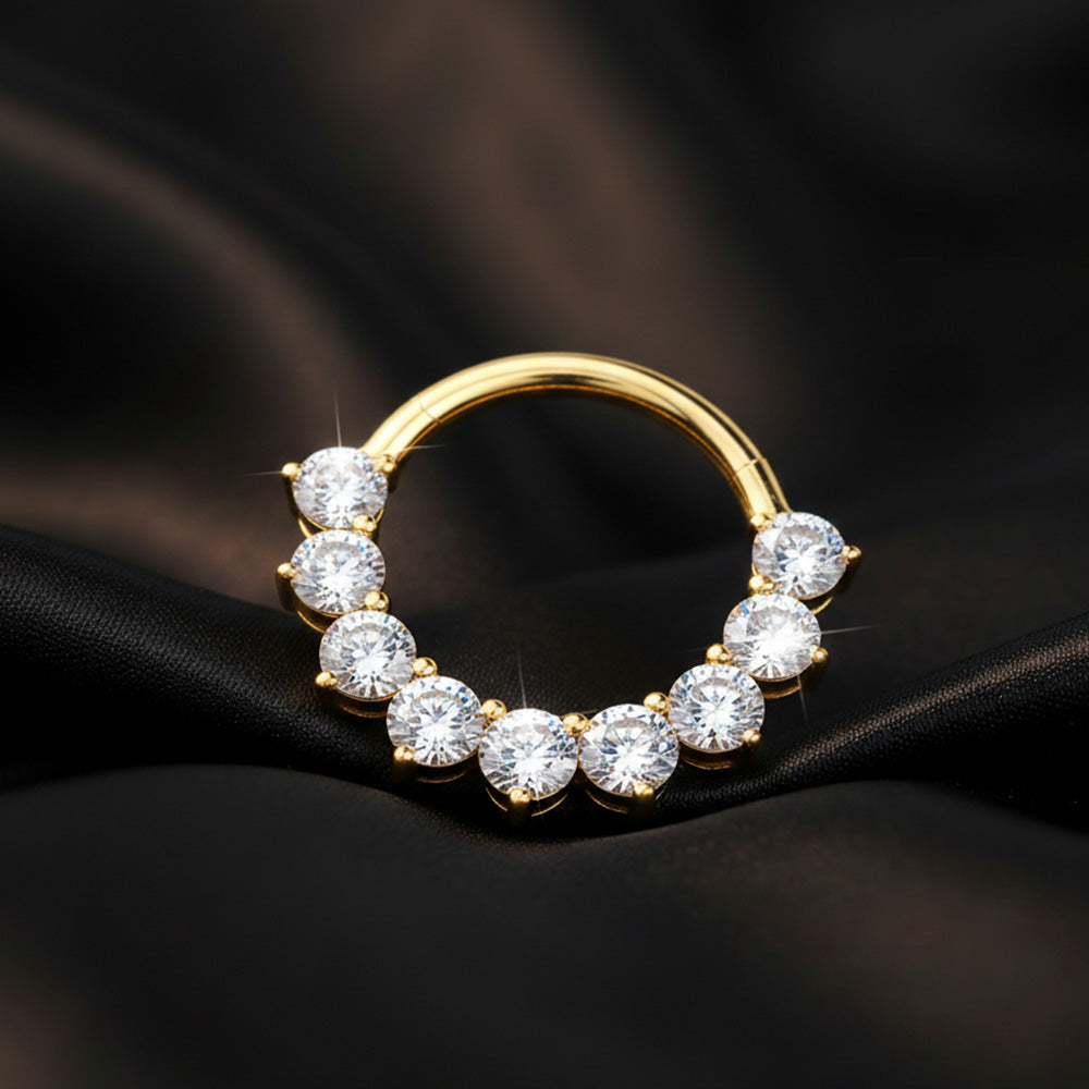 Titanium Hinged Segment Hoop with Forward-Facing Moissanite Prongs