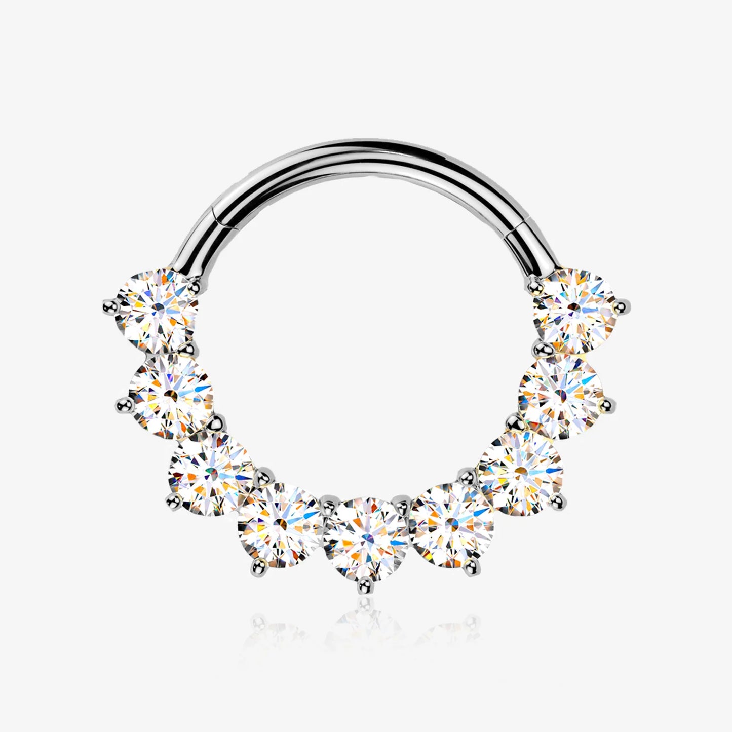 Titanium Hinged Segment Hoop with Forward-Facing Moissanite Prongs
