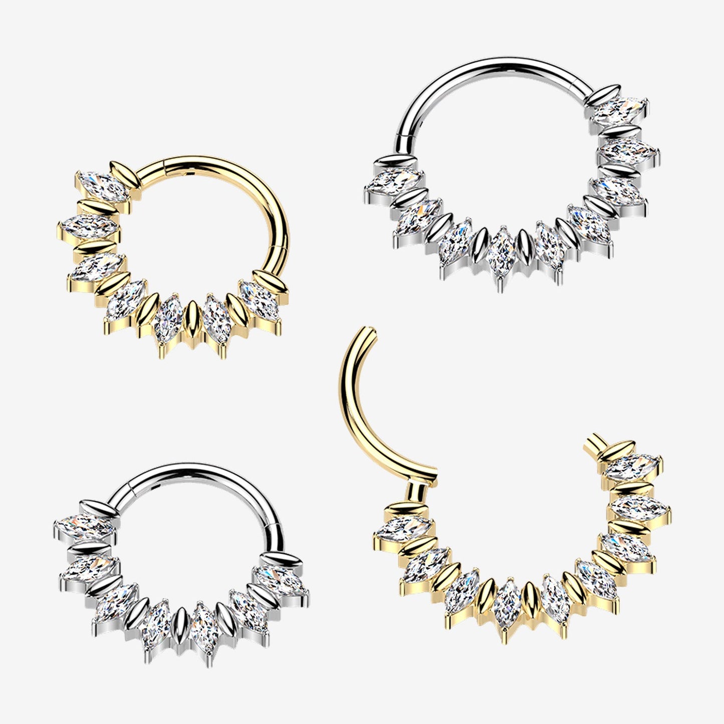 Titanium Marquise Moissanite Fan Hinged Hoop Ring