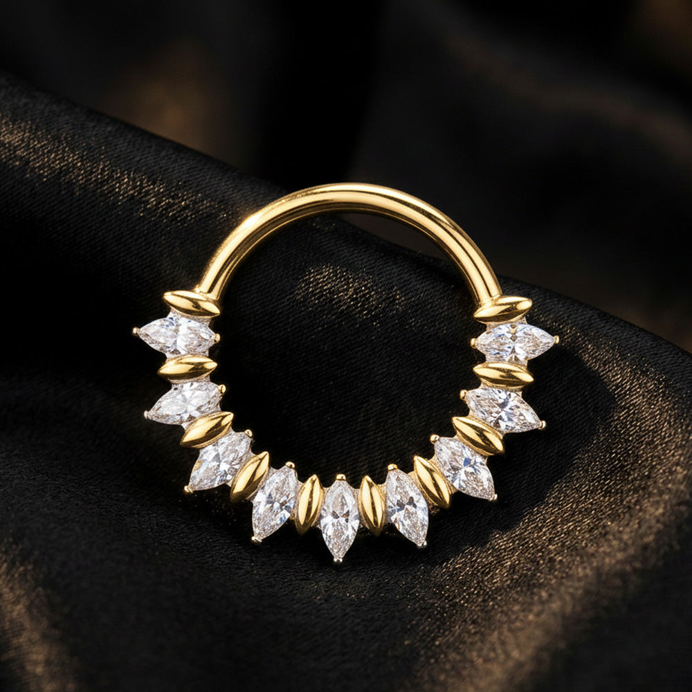 Titanium Marquise Moissanite Fan Hinged Hoop Ring