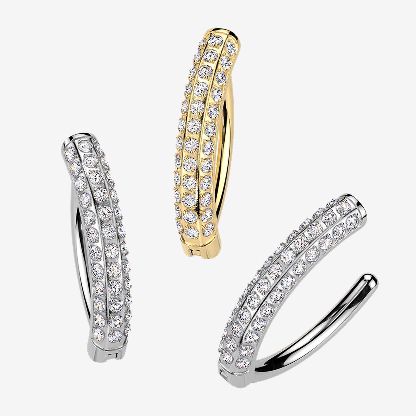 Titanium Hinged Belly Hoop with Triple Line Pavé Moissanite