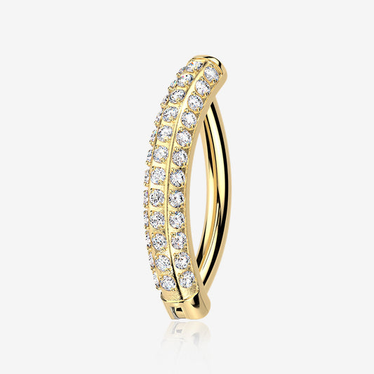 Titanium Hinged Belly Hoop with Triple Line Pavé Moissanite