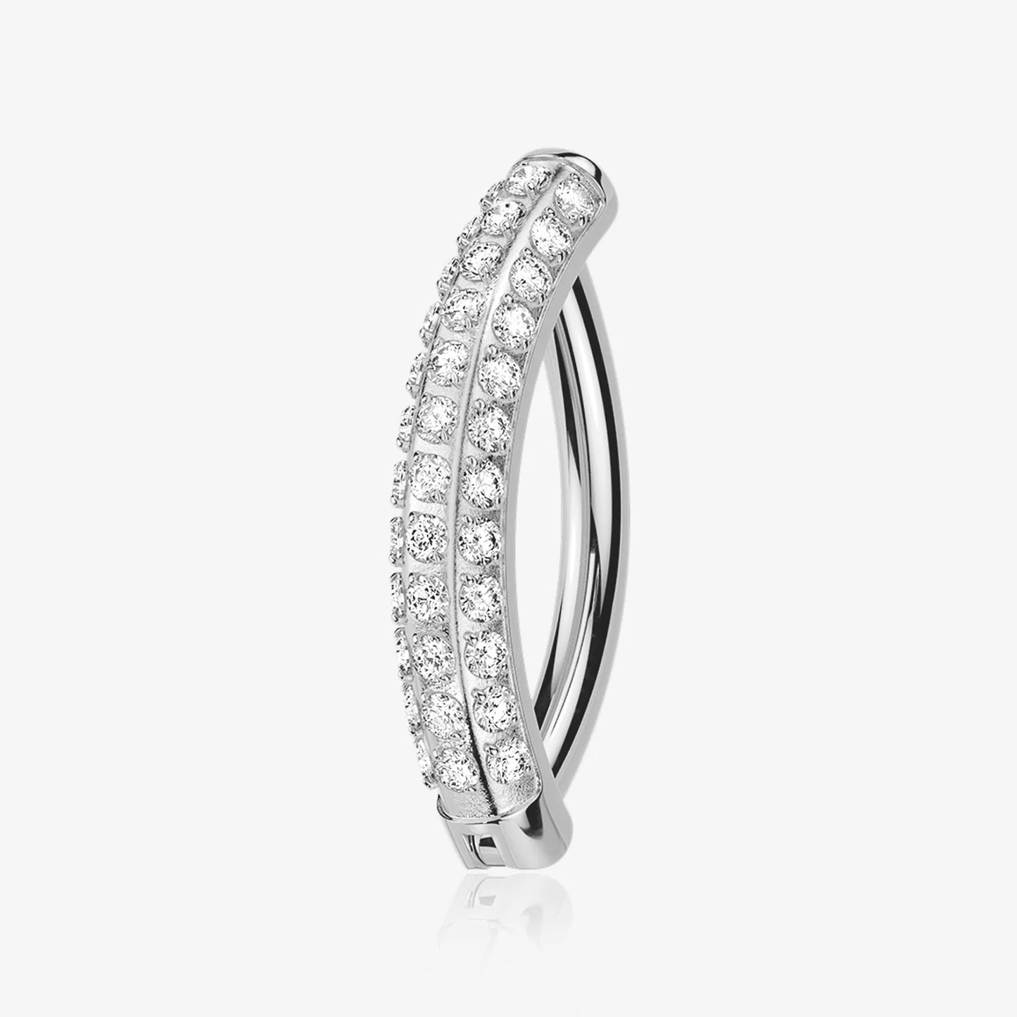 Titanium Hinged Belly Hoop with Triple Line Pavé Moissanite