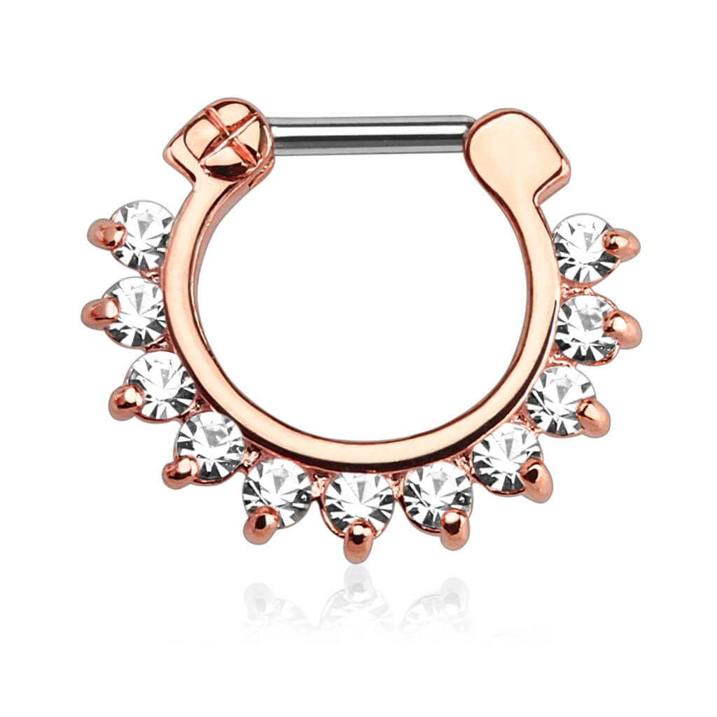Rose Gold Single Line Pronged Gem Septum Clicker