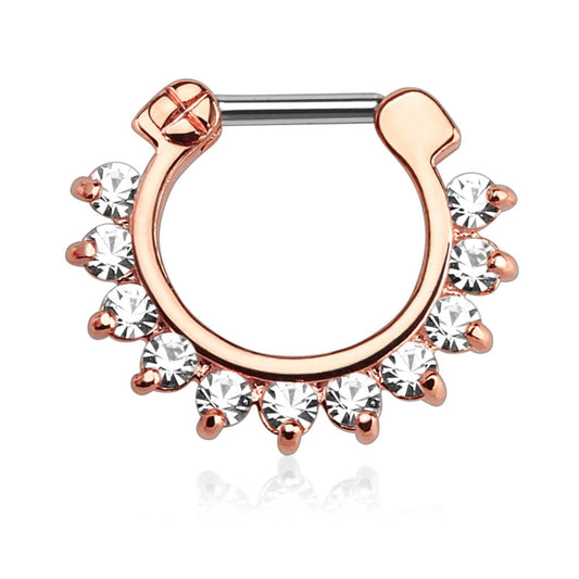 Rose Gold Single Line Pronged Gem Septum Clicker