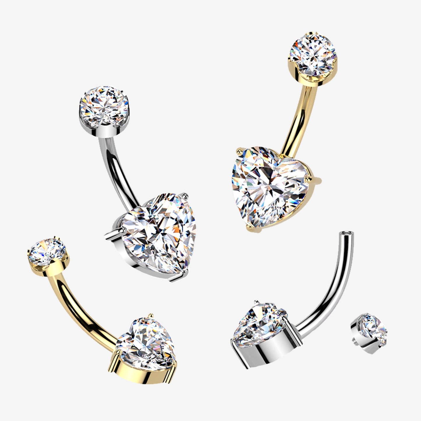 Titanium Heart & Round Moissanite Belly Button Ring