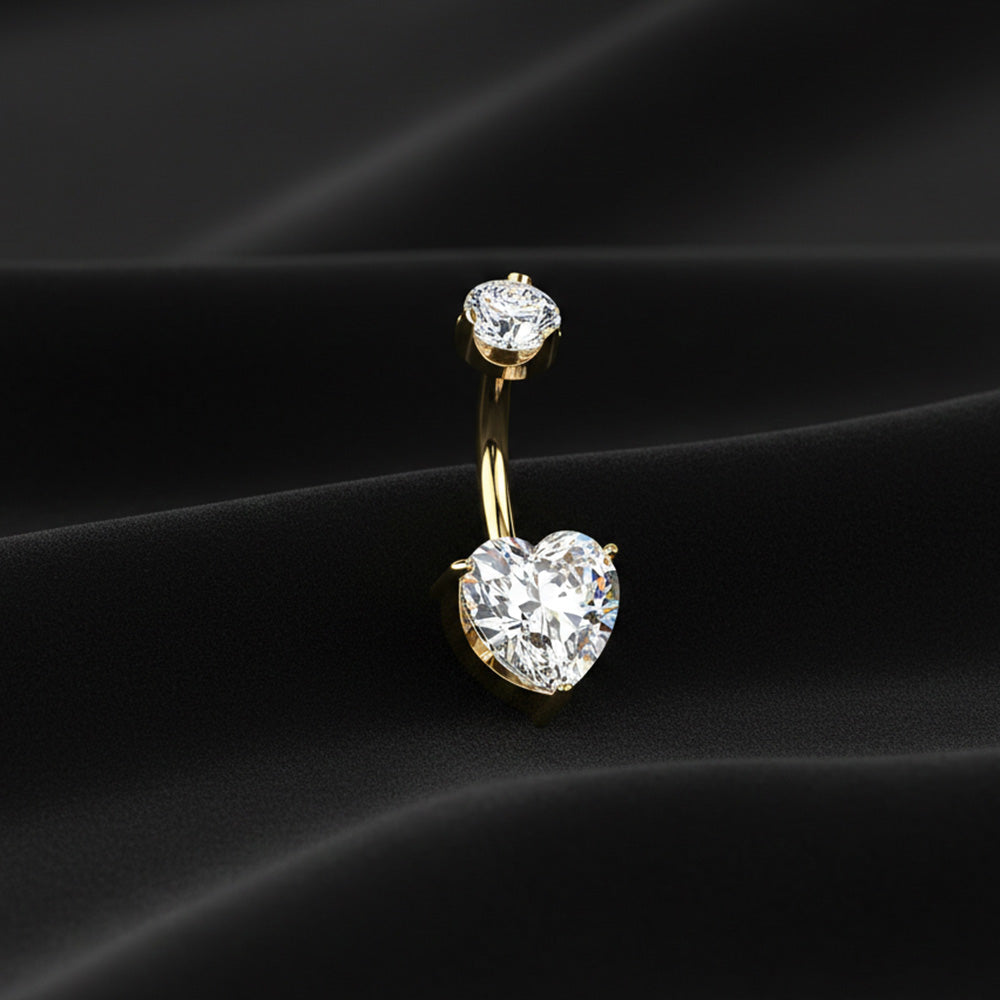 Titanium Heart & Round Moissanite Belly Button Ring