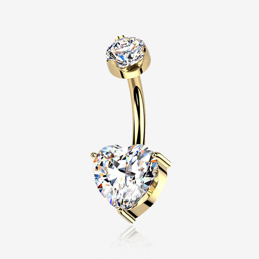 Titanium Heart & Round Moissanite Belly Button Ring