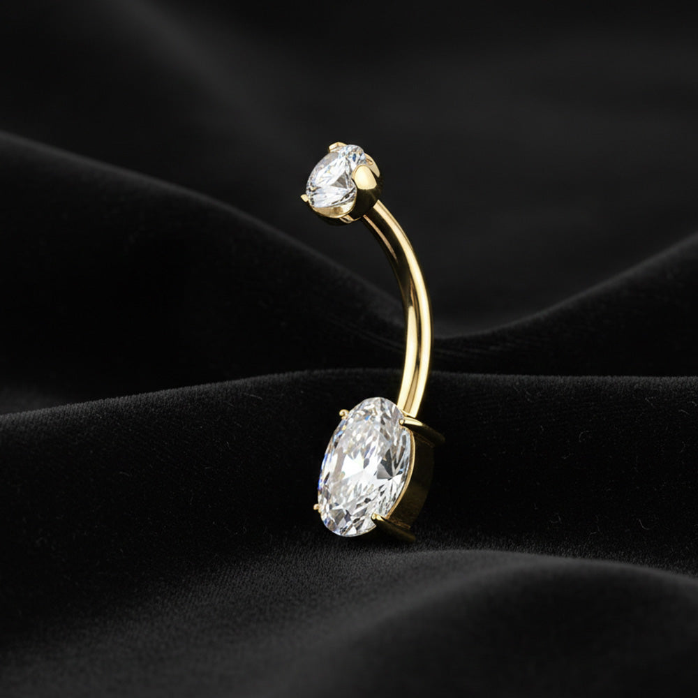 Titanium Oval & Round Moissanite Belly Button Ring