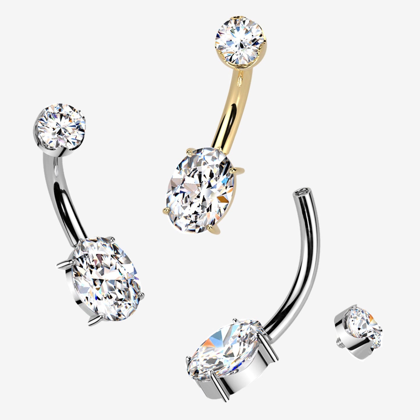 Titanium Oval & Round Moissanite Belly Button Ring