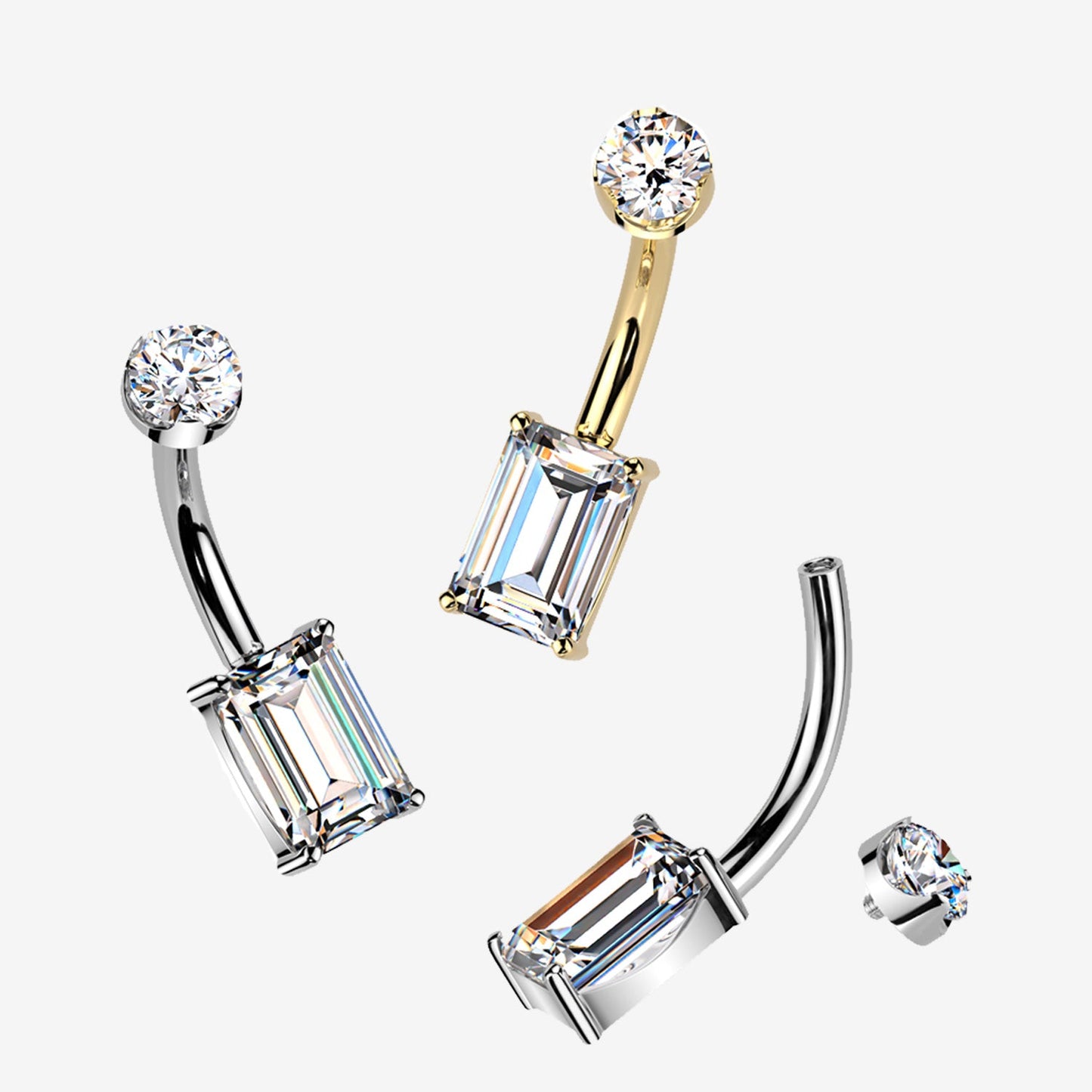 Titanium Emerald-Cut Moissanite Belly Button Ring