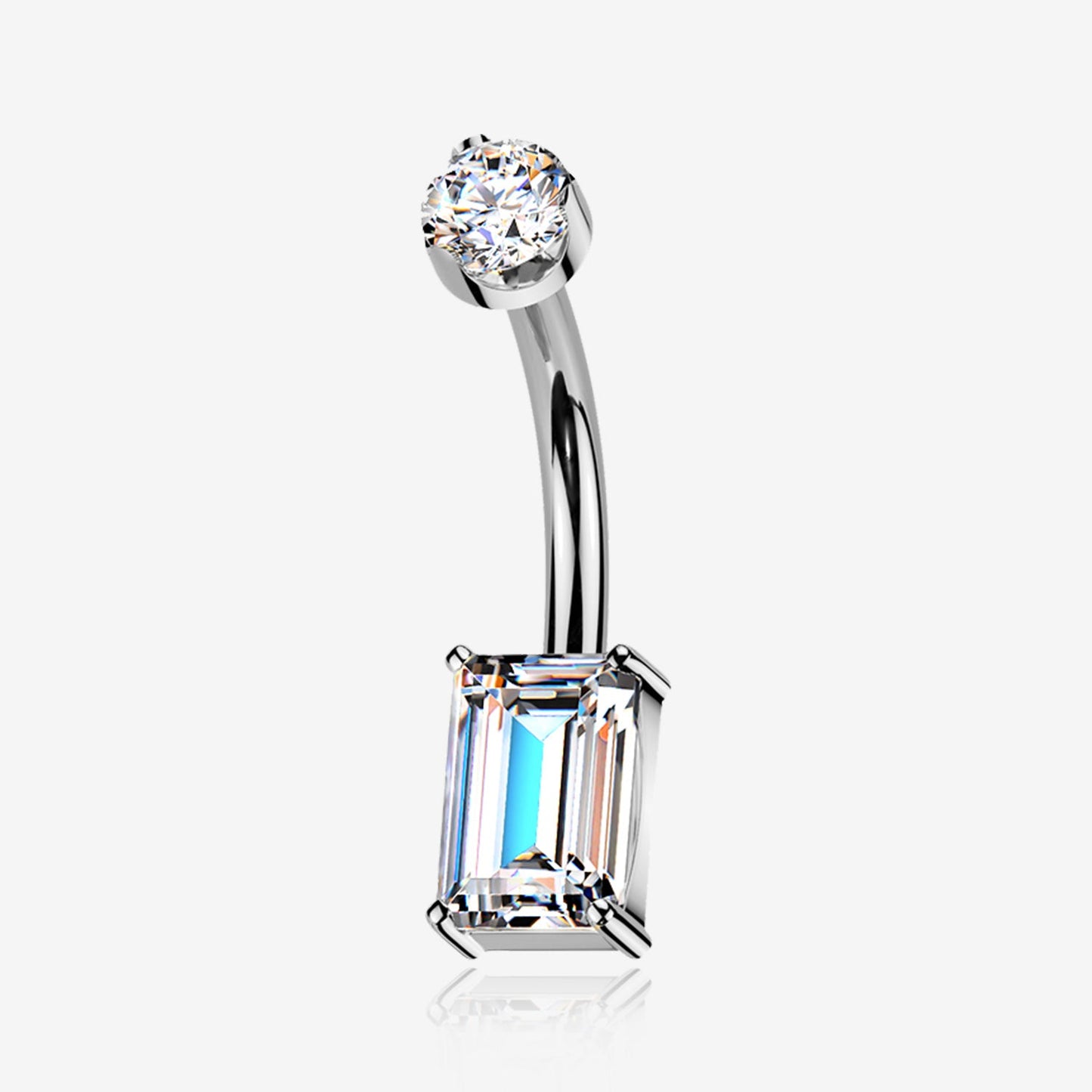 Titanium Emerald-Cut Moissanite Belly Button Ring