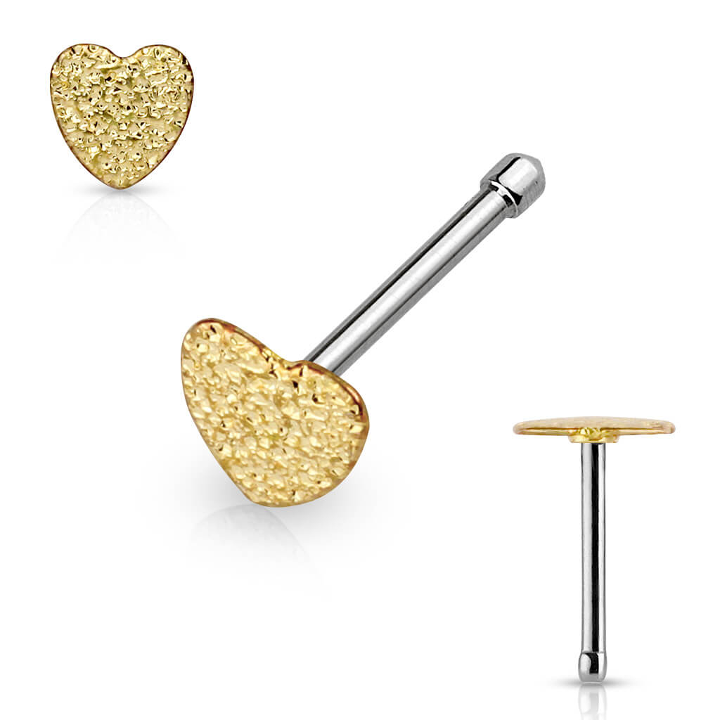 Sparkling Sandblast Heart Nose Bone Stud - Surgical Steel