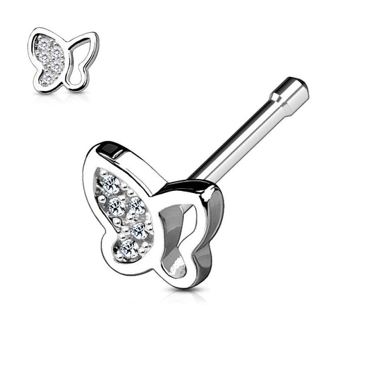 Half-Paved CZ Butterfly Nose Bone Stud