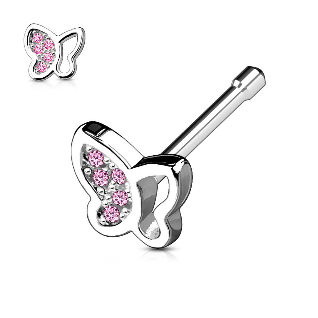 Half-Paved CZ Butterfly Nose Bone Stud